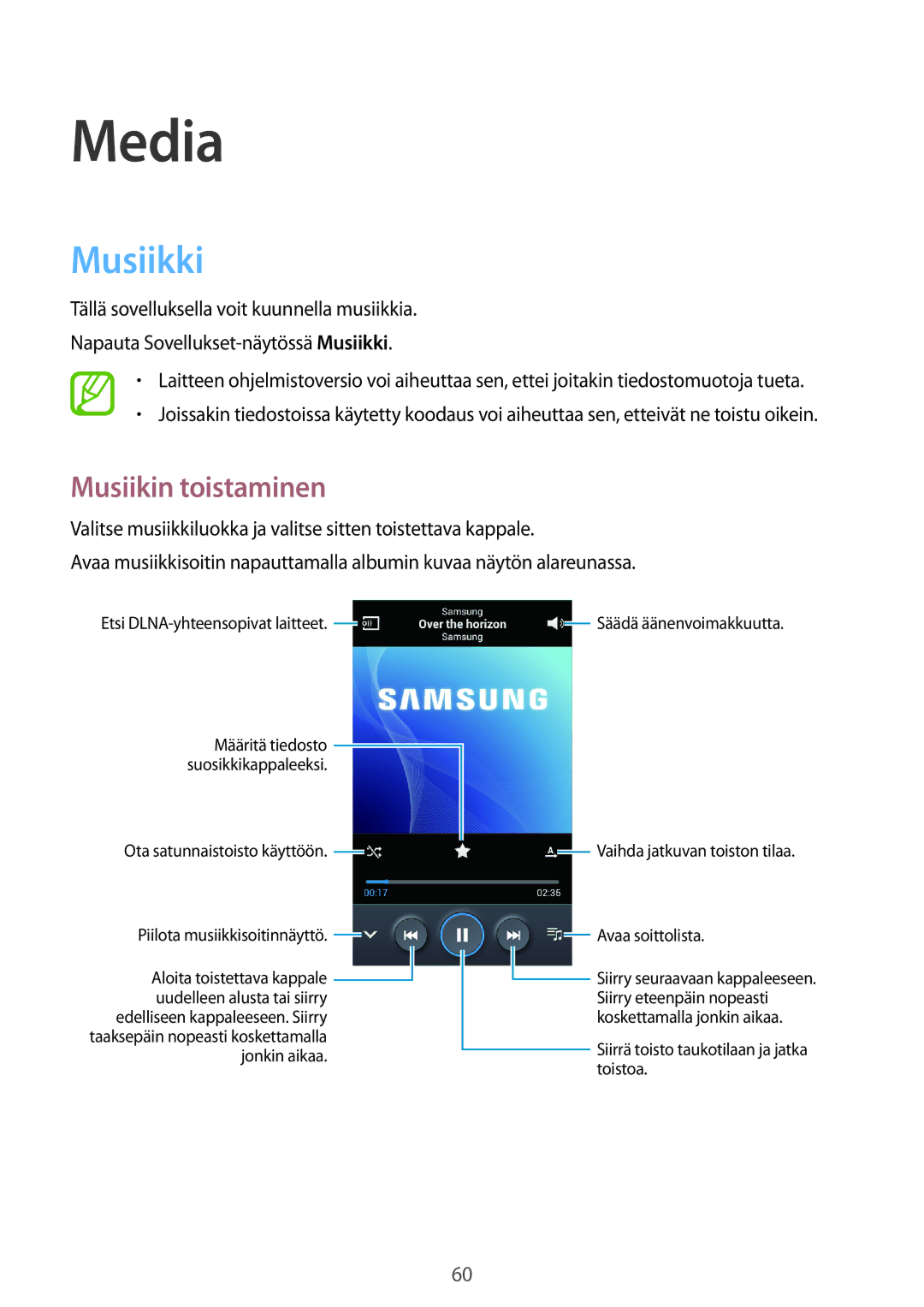 Samsung GT-S7275HKANEE, GT-S7275UWANEE, GT-S7275UWNNEE, GT-S7275HKNNEE, GT-S7275WRANEE Media, Musiikki, Musiikin toistaminen 