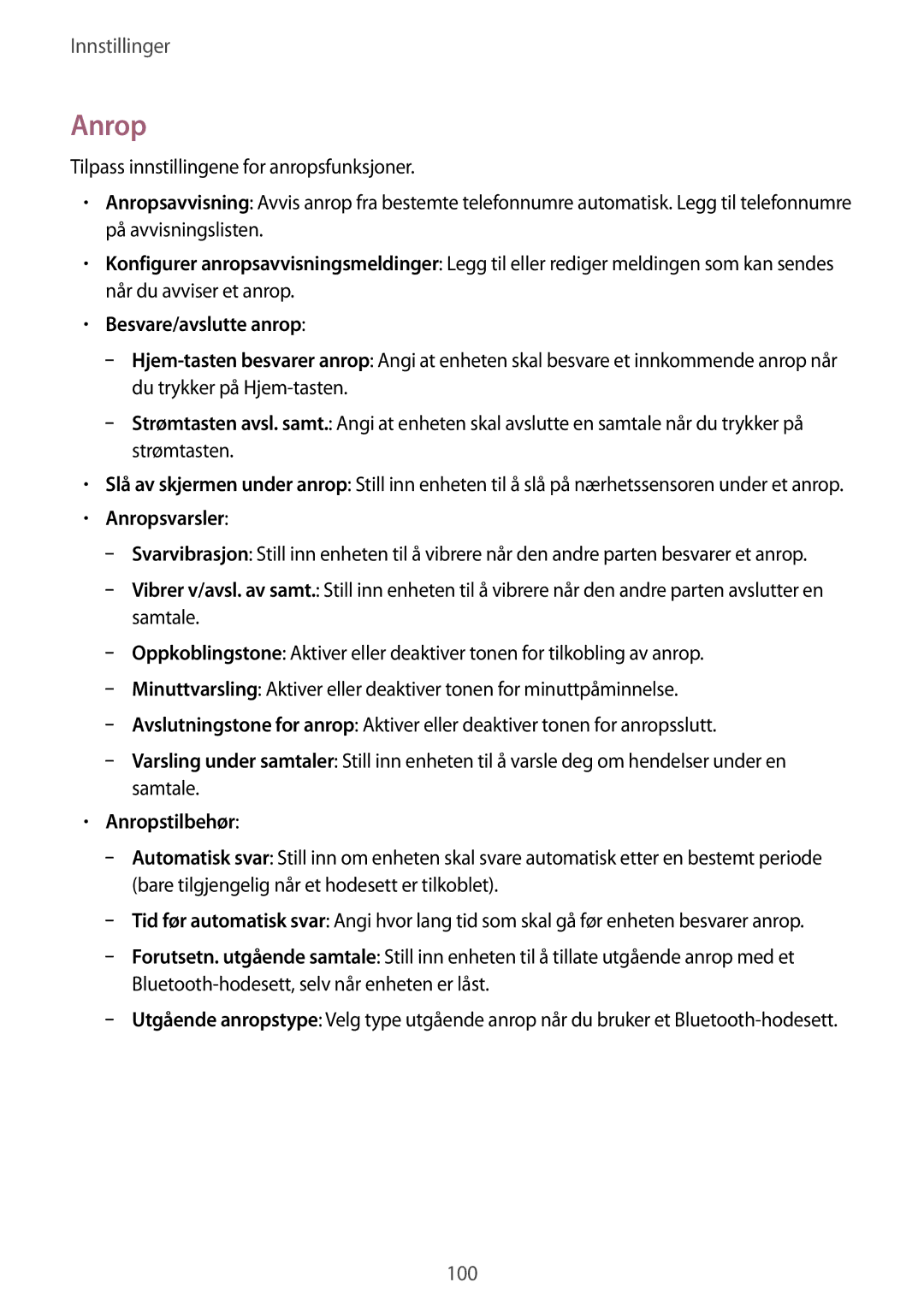 Samsung GT-S7275WRANEE, GT-S7275HKANEE, GT-S7275UWANEE, GT-S7275UWNNEE, GT-S7275HKNNEE manual Anropsvarsler, Anropstilbehør 