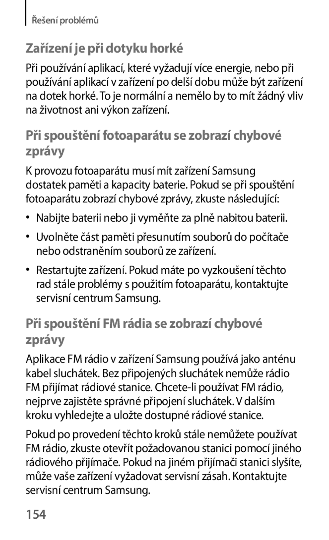 Samsung GT-S7275UWNTPL, GT-S7275HKNDBT, GT-S7275HKNTPL, GT-S7275HKNPLS, GT-S7275UWNAUT manual Zařízení je při dotyku horké, 154 