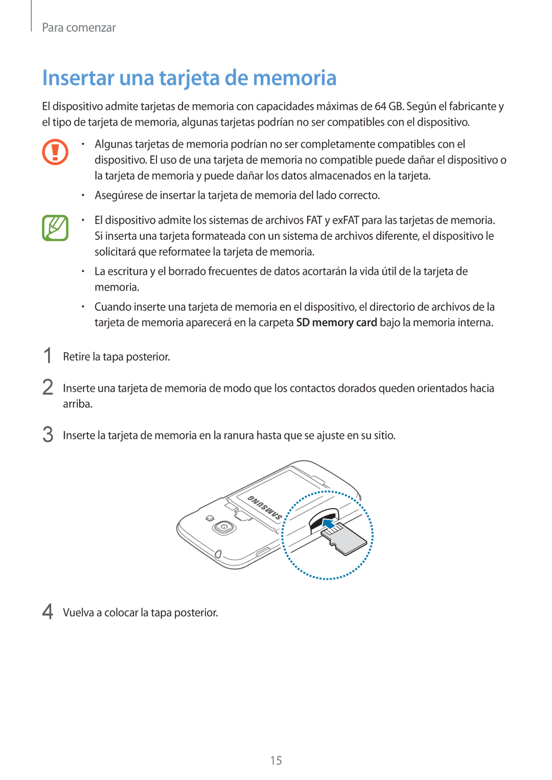 Samsung GT-S7275UWNDBT, GT-S7275HKNTPH, GT-S7275HKNOPT, GT-S7275HKNXEF, GT-S7275UWNXEF manual Insertar una tarjeta de memoria 