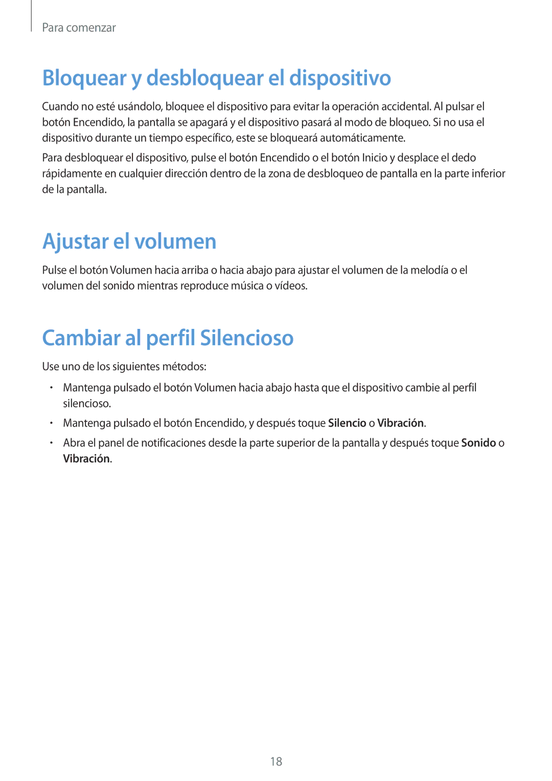 Samsung GT-S7275WRNPHE manual Bloquear y desbloquear el dispositivo, Ajustar el volumen, Cambiar al perfil Silencioso 