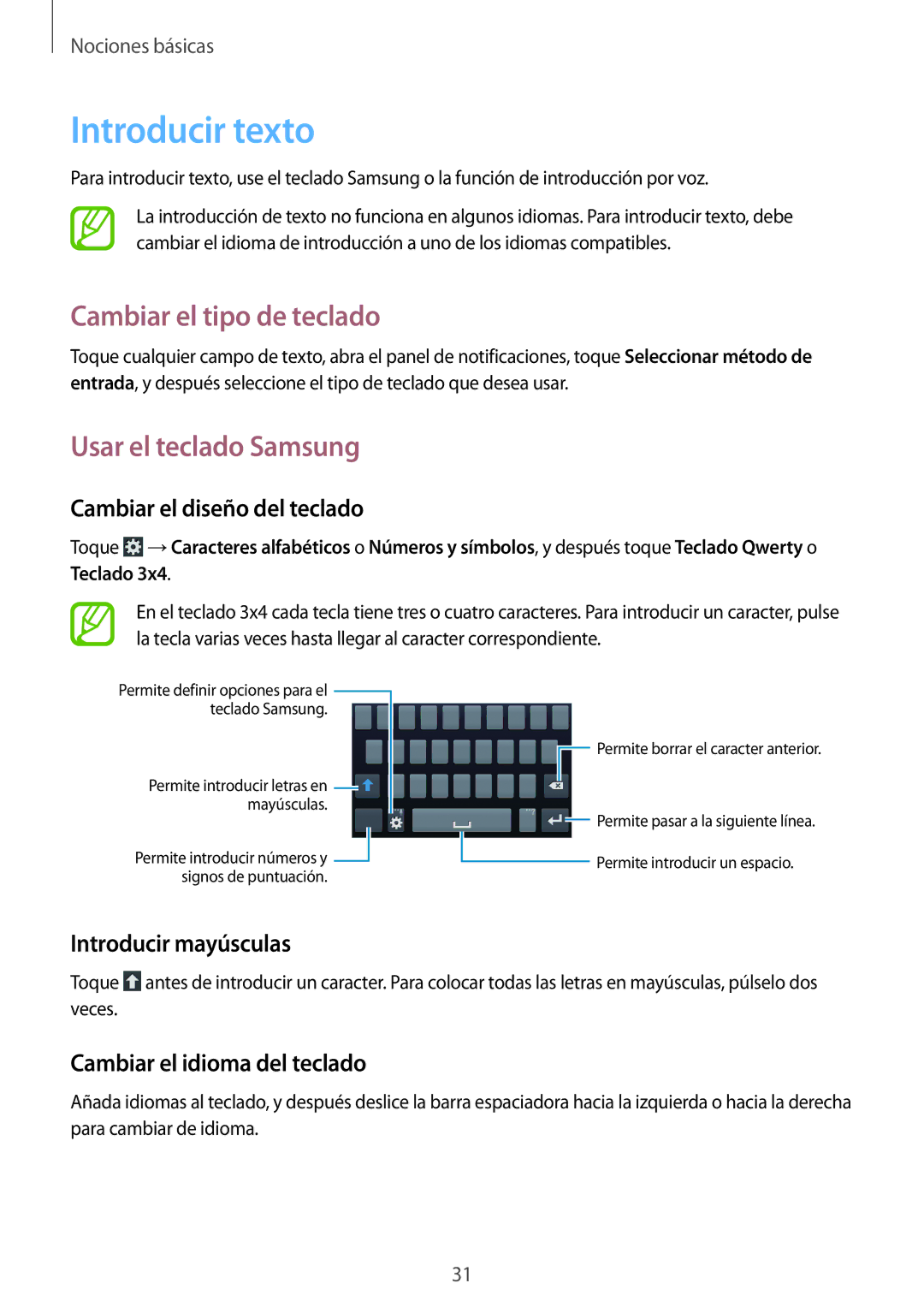 Samsung GT-S7275WRNPHE, GT-S7275HKNTPH manual Introducir texto, Cambiar el tipo de teclado, Usar el teclado Samsung 