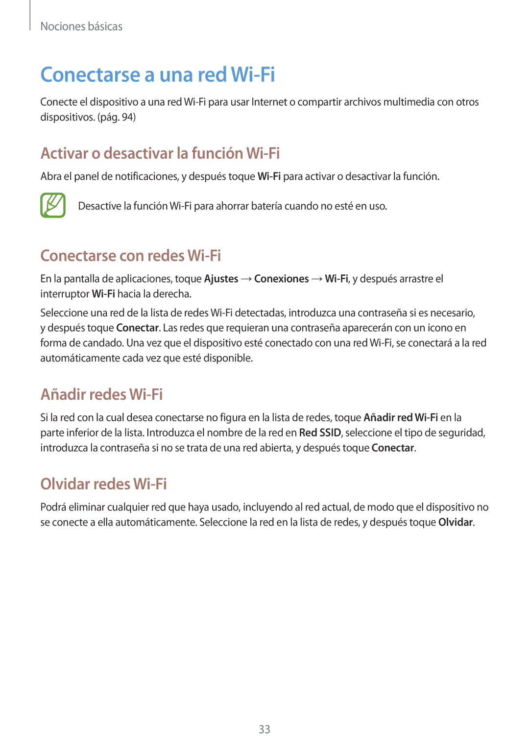 Samsung GT-S7275HKNYOG manual Conectarse a una red Wi-Fi, Activar o desactivar la función Wi-Fi, Conectarse con redes Wi-Fi 