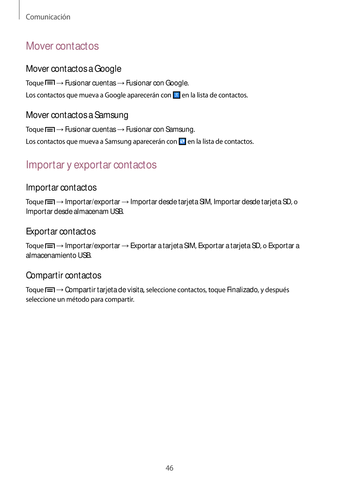 Samsung GT-S7275HKNYOG, GT-S7275HKNTPH, GT-S7275HKNOPT, GT-S7275UWNDBT manual Mover contactos, Importar y exportar contactos 