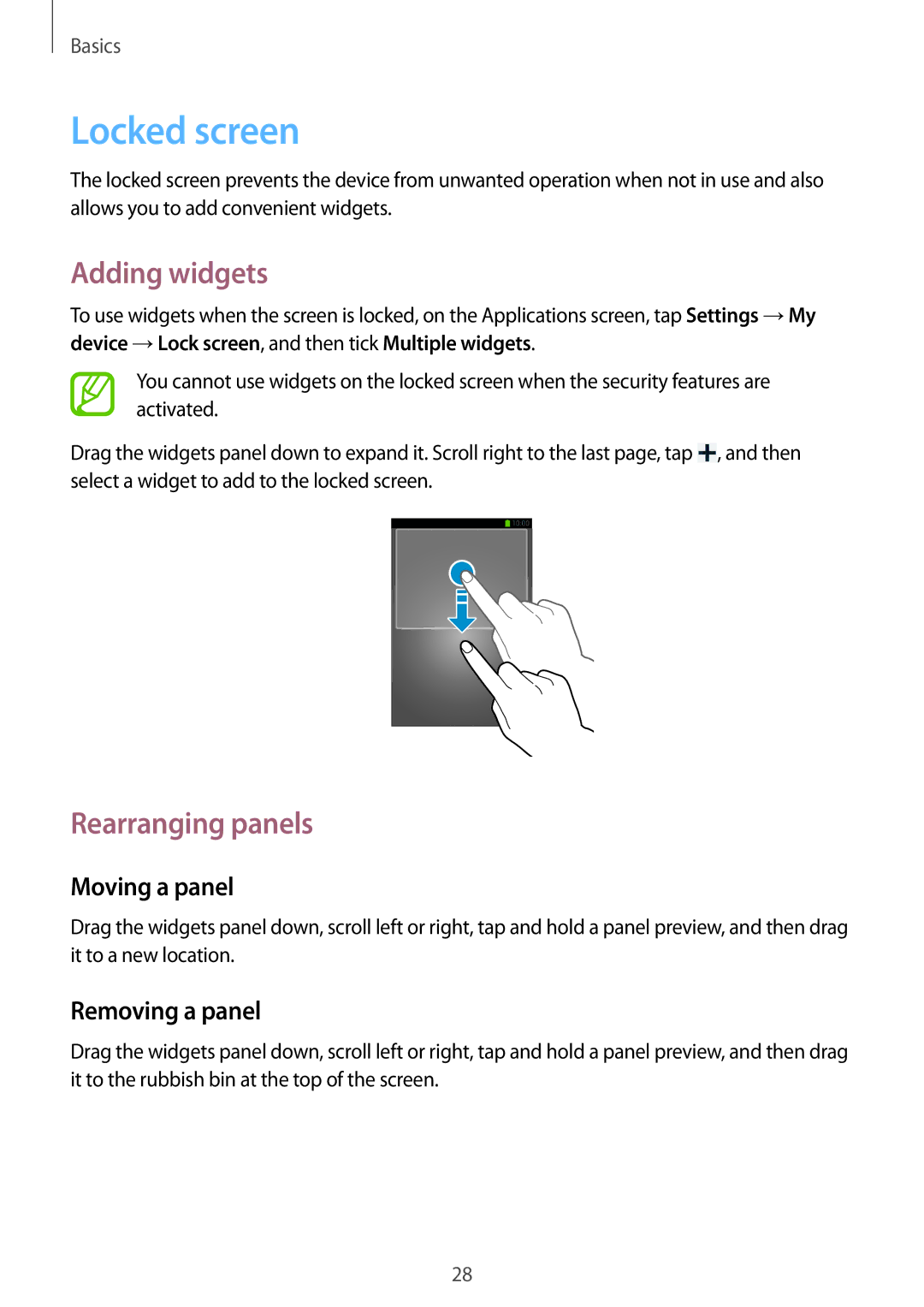 Samsung GT-S7275UWNXEO, GT-S7275HKNVIA, GT-S7275HKADBT, GT-S7275HKNDBT, GT-S7275HKNTPH manual Locked screen, Adding widgets 