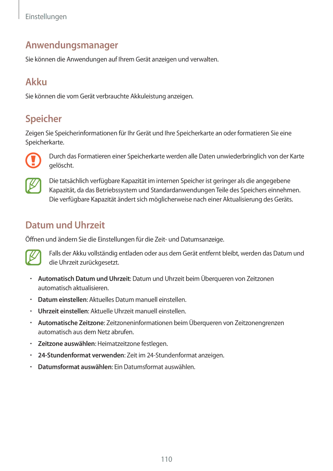 Samsung GT-S7275HKNVIA, GT-S7275HKADBT, GT-S7275HKNDBT, GT-S7275HKNTPH Anwendungsmanager, Akku, Speicher, Datum und Uhrzeit 