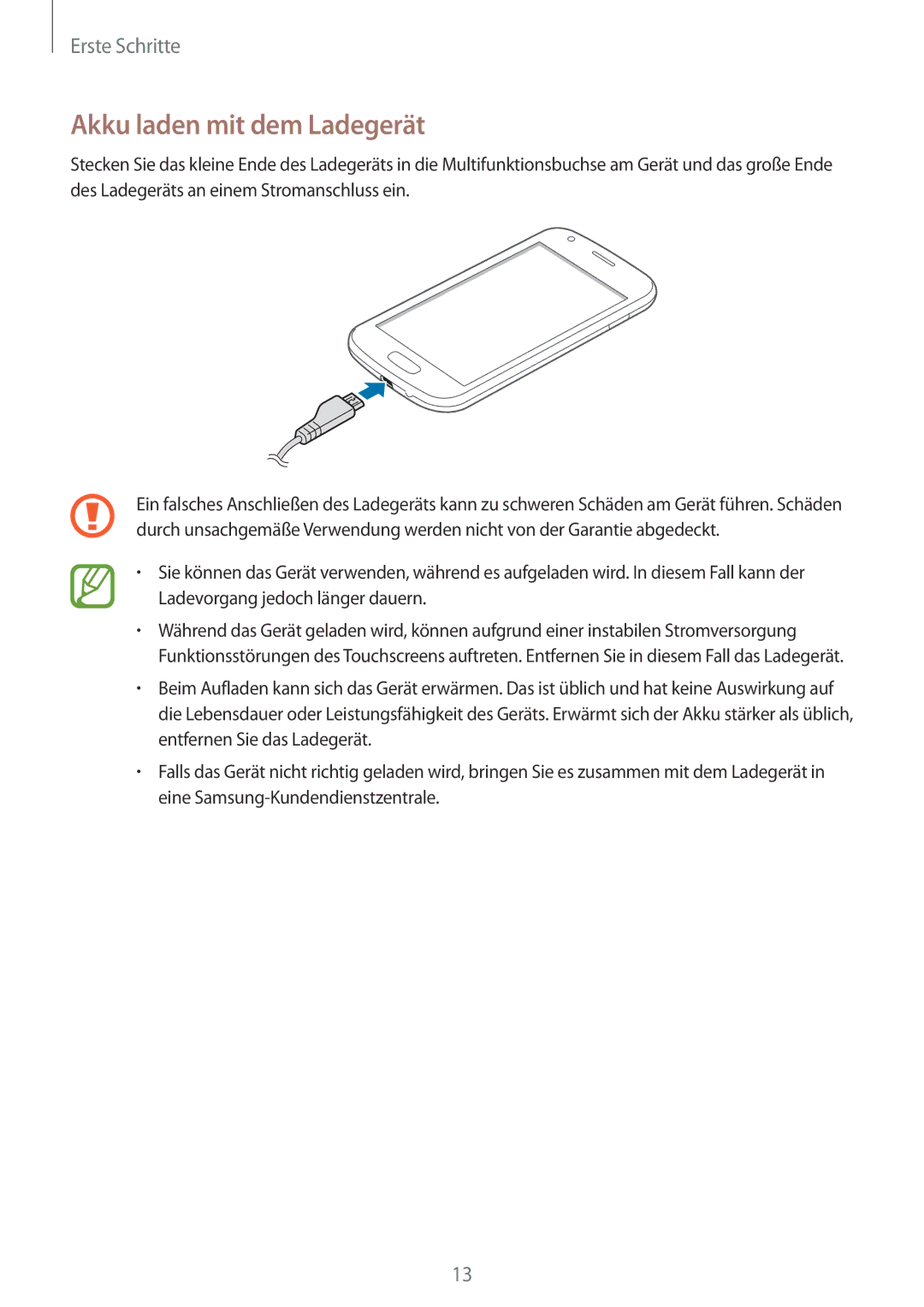 Samsung GT-S7275HKNTPH, GT-S7275HKNVIA, GT-S7275HKADBT, GT-S7275HKNDBT, GT-S7275HKNOPT manual Akku laden mit dem Ladegerät 