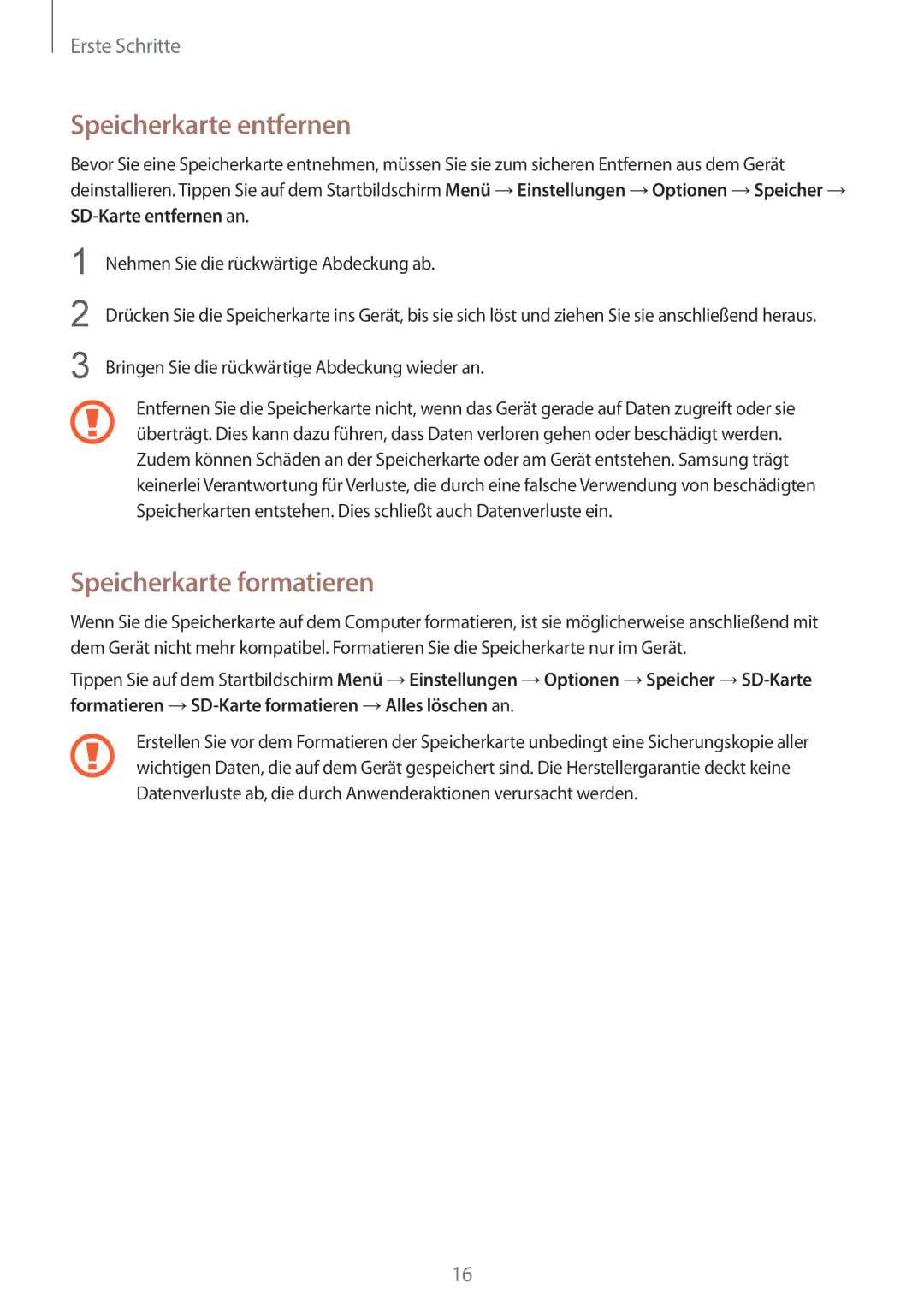 Samsung GT-S7275HKNTPL, GT-S7275HKNVIA, GT-S7275HKADBT, GT-S7275HKNDBT Speicherkarte entfernen, Speicherkarte formatieren 