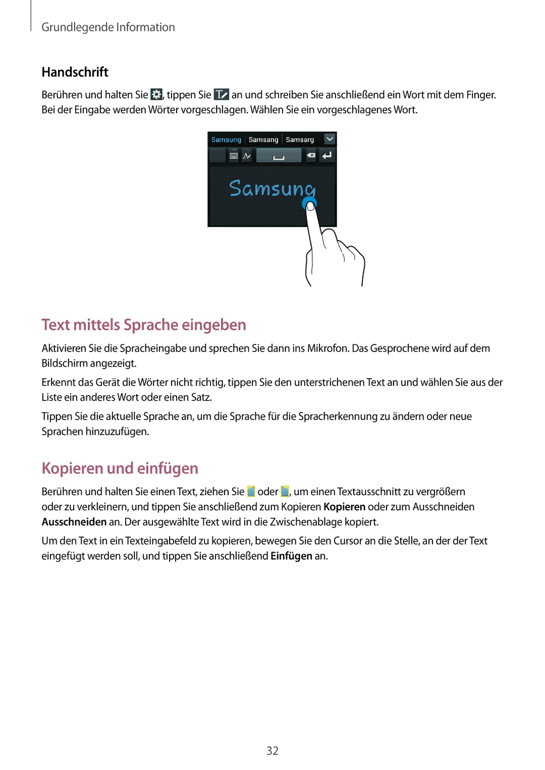 Samsung GT-S7275HKNDBT, GT-S7275HKNVIA, GT-S7275HKADBT Text mittels Sprache eingeben, Kopieren und einfügen, Handschrift 