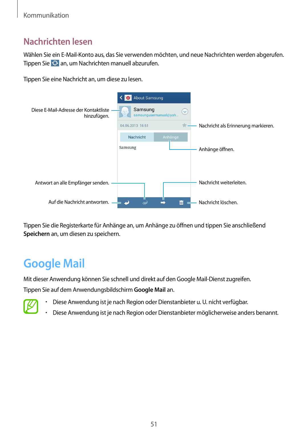 Samsung GT-S7275HKADBT, GT-S7275HKNVIA, GT-S7275HKNDBT, GT-S7275HKNTPH, GT-S7275HKNOPT manual Google Mail, Nachrichten lesen 