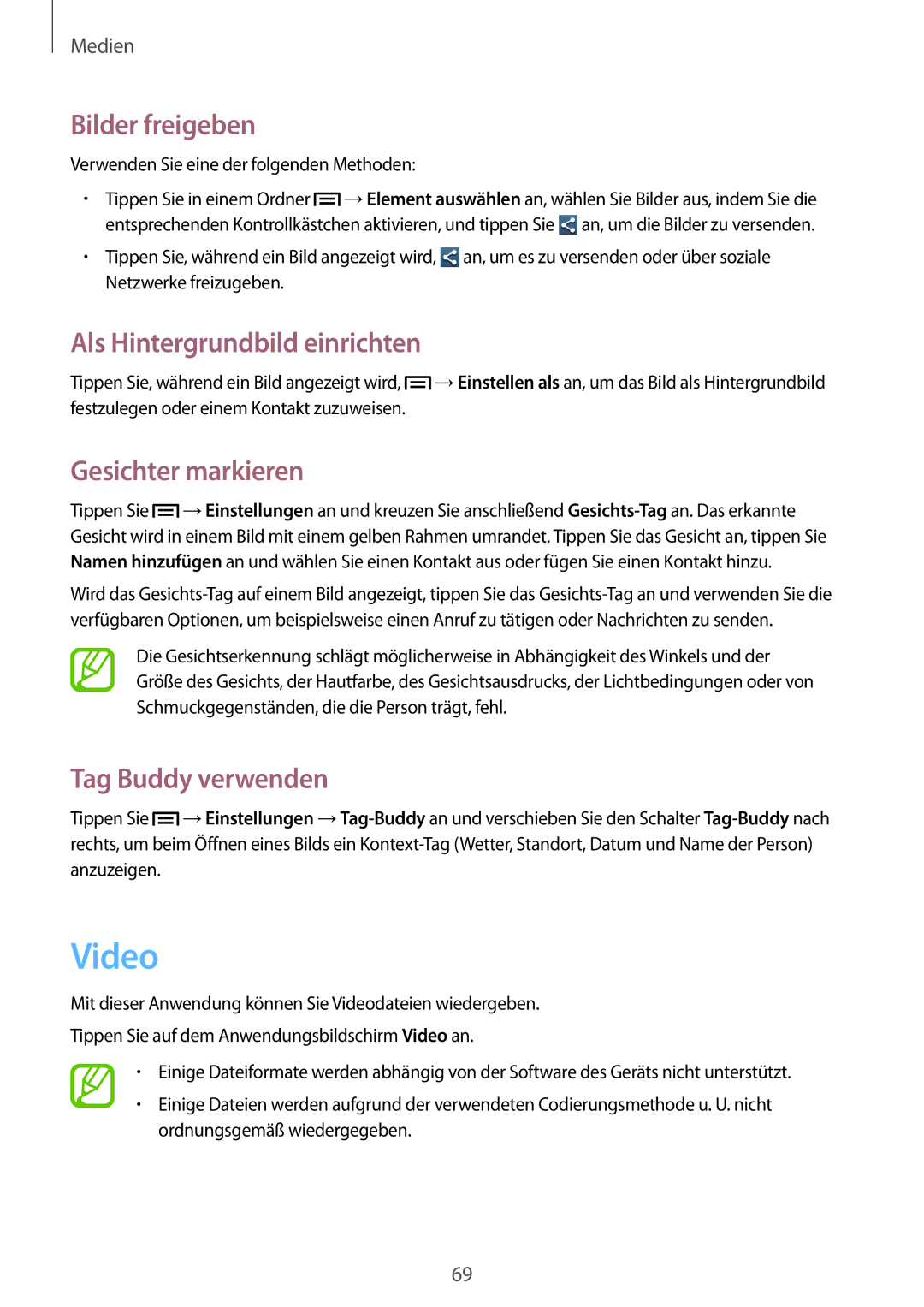 Samsung GT-S7275HKNXEF Video, Bilder freigeben, Als Hintergrundbild einrichten, Gesichter markieren, Tag Buddy verwenden 