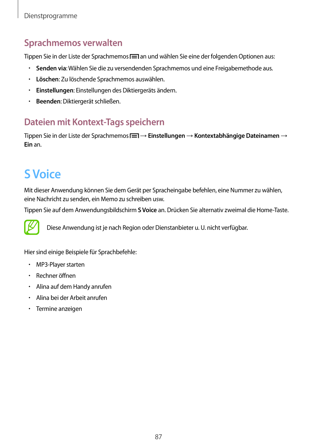 Samsung GT-S7275HKNPLS, GT-S7275HKNVIA, GT-S7275HKADBT Voice, Sprachmemos verwalten, Dateien mit Kontext-Tags speichern 