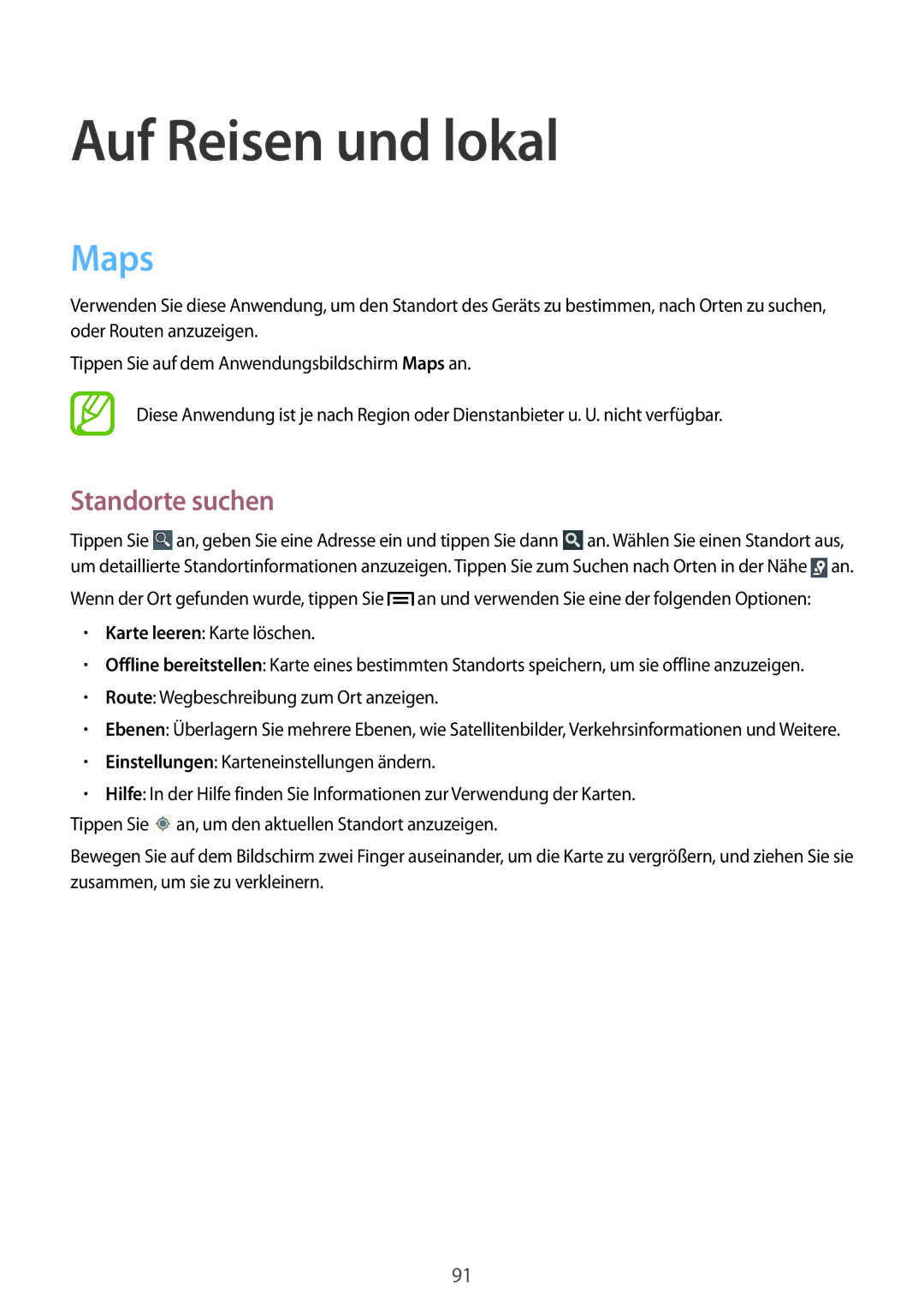 Samsung GT-S7275HKADBT, GT-S7275HKNVIA, GT-S7275HKNDBT, GT-S7275HKNTPH manual Auf Reisen und lokal, Maps, Standorte suchen 