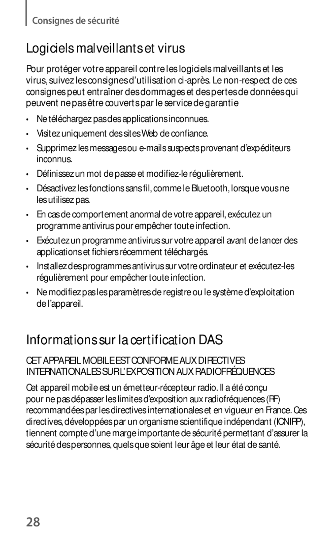 Samsung GT-S7275HKNXEF, GT-S7275HKNFTM, GT-S7275UWAXEF, GT-S7275HKAXEF, GT-S7275UWNXEF manual Logiciels malveillants et virus 