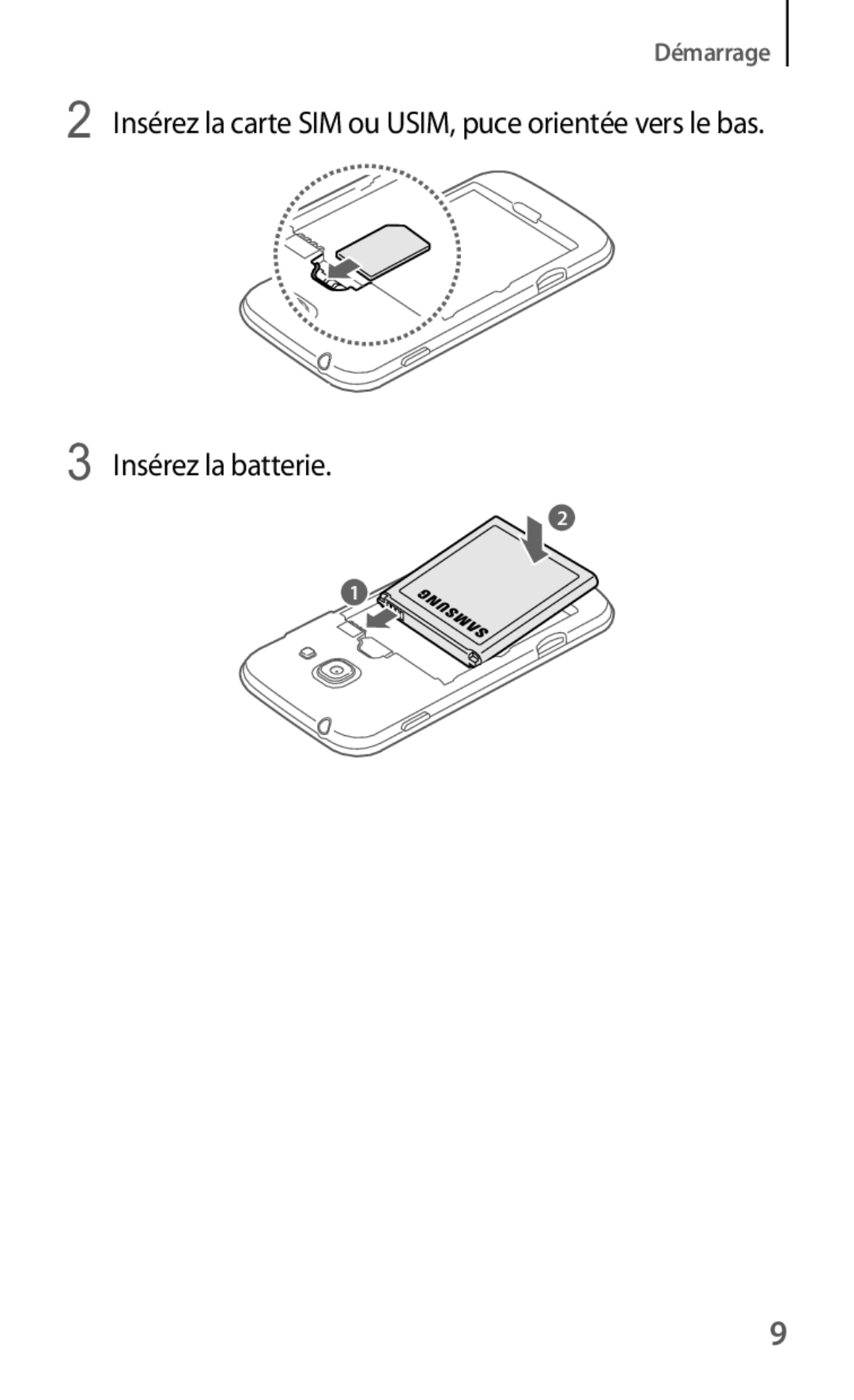 Samsung GT-S7275UWAXEF, GT-S7275HKNXEF, GT-S7275HKNFTM, GT-S7275HKAXEF, GT-S7275UWNXEF, GT-S7275UWNBOG Insérez la batterie 