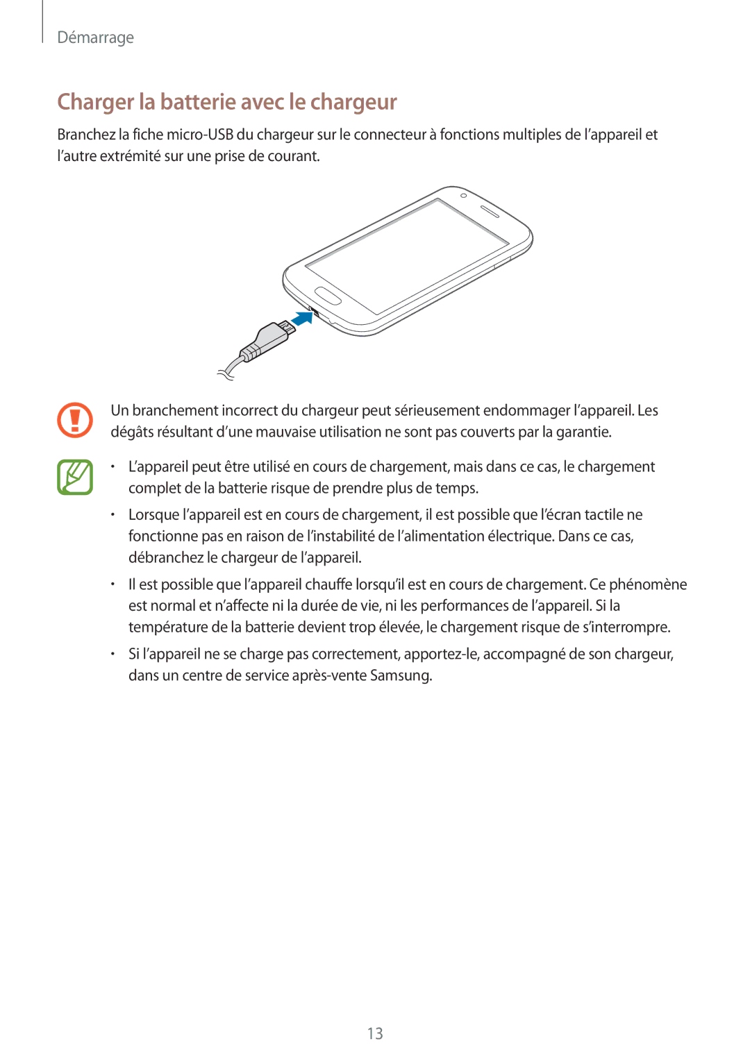 Samsung GT-S7275HKNBOG, GT-S7275HKNXEF, GT-S7275HKNFTM, GT-S7275UWAXEF, GT-S7275HKAXEF Charger la batterie avec le chargeur 