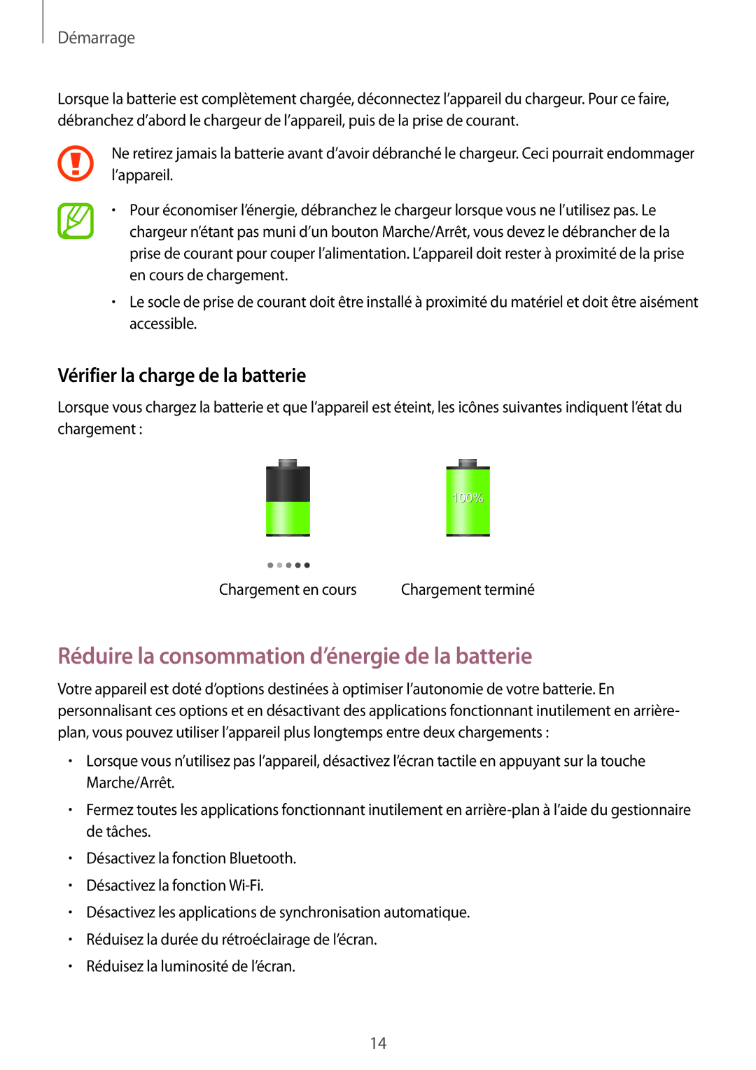 Samsung GT-S7275HKNXEF, GT-S7275HKNFTM Réduire la consommation d’énergie de la batterie, Vérifier la charge de la batterie 