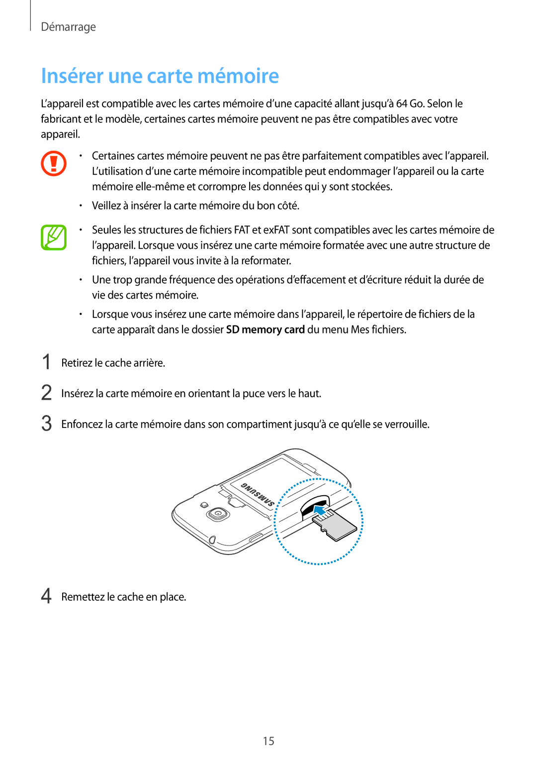 Samsung GT-S7275HKNFTM, GT-S7275HKNXEF, GT-S7275UWAXEF, GT-S7275HKAXEF, GT-S7275UWNXEF manual Insérer une carte mémoire 