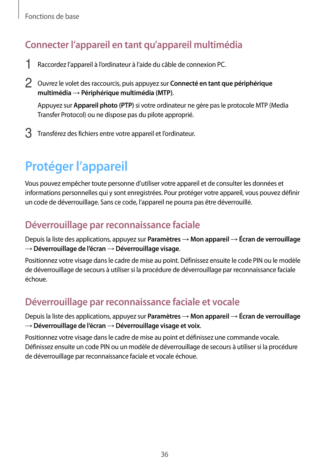 Samsung GT-S7275HKNFTM, GT-S7275HKNXEF manual Protéger l’appareil, Connecter l’appareil en tant qu’appareil multimédia 