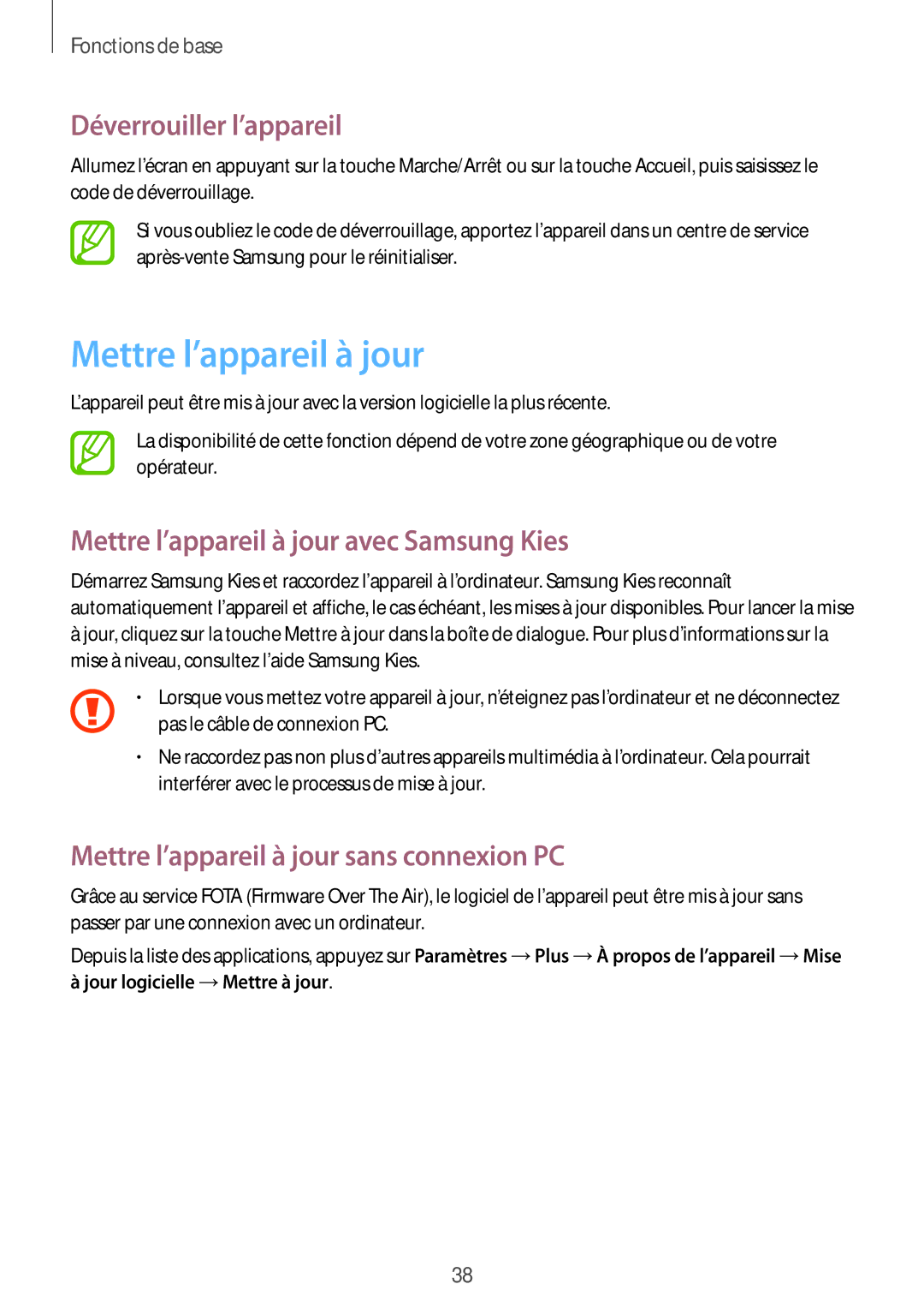 Samsung GT-S7275HKAXEF, GT-S7275HKNXEF manual Déverrouiller l’appareil, Mettre l’appareil à jour avec Samsung Kies 