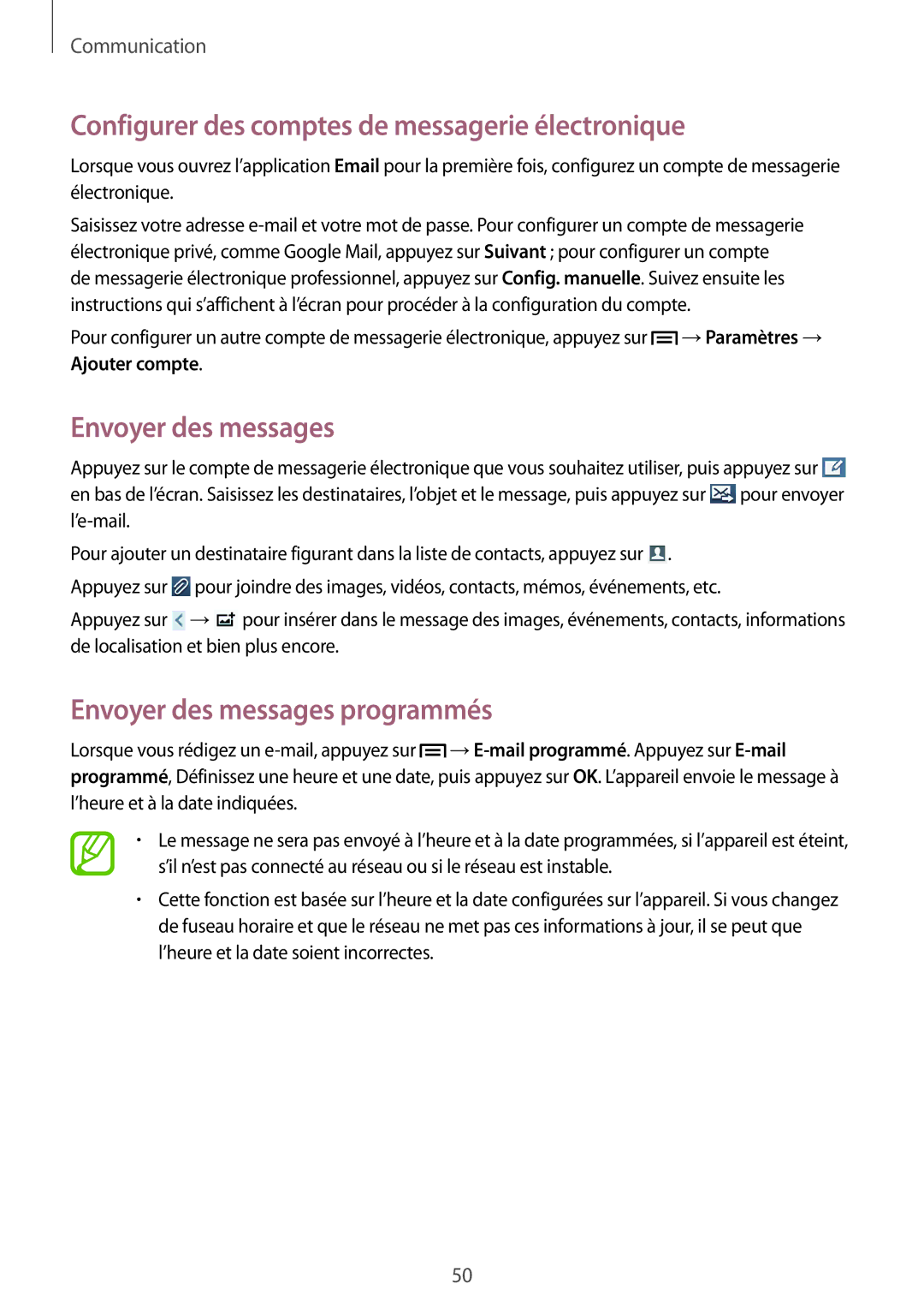 Samsung GT-S7275HKNFTM, GT-S7275HKNXEF, GT-S7275UWAXEF, GT-S7275HKAXEF Configurer des comptes de messagerie électronique 