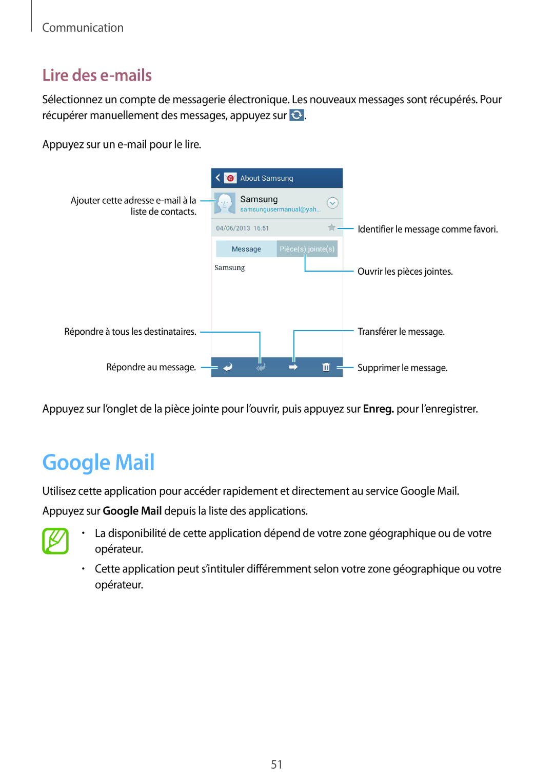 Samsung GT-S7275UWAXEF, GT-S7275HKNXEF, GT-S7275HKNFTM, GT-S7275HKAXEF, GT-S7275UWNXEF manual Google Mail, Lire des e-mails 