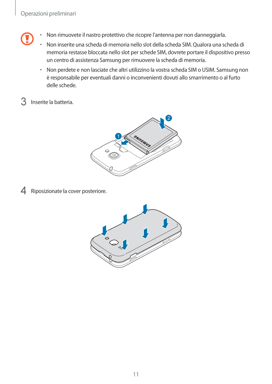 Samsung GT-S7275UWNTIM, GT-S7275UWNPLS, GT-S7275HKNTIM manual Operazioni preliminari 