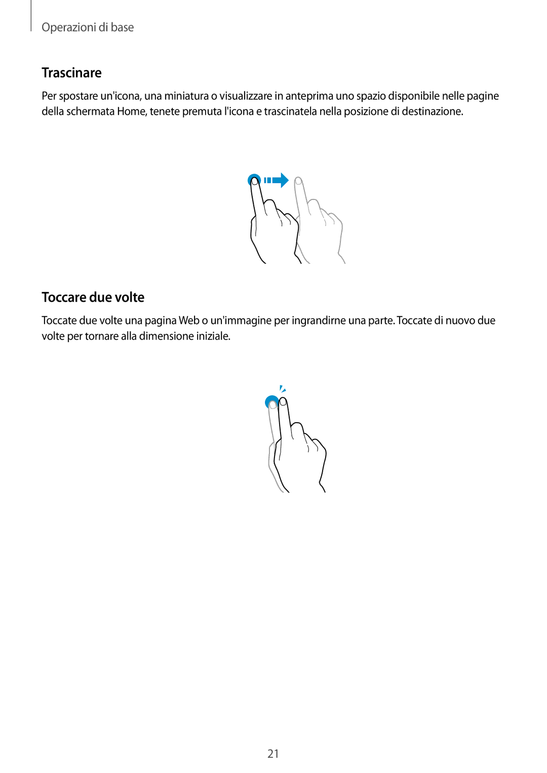 Samsung GT-S7275UWNPLS, GT-S7275HKNTIM, GT-S7275UWNTIM manual Trascinare, Toccare due volte 