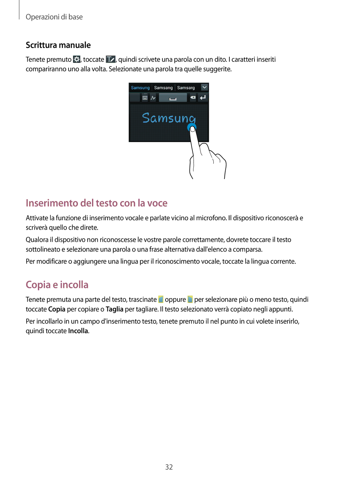 Samsung GT-S7275UWNTIM, GT-S7275UWNPLS Inserimento del testo con la voce, Copia e incolla, Scrittura manuale 