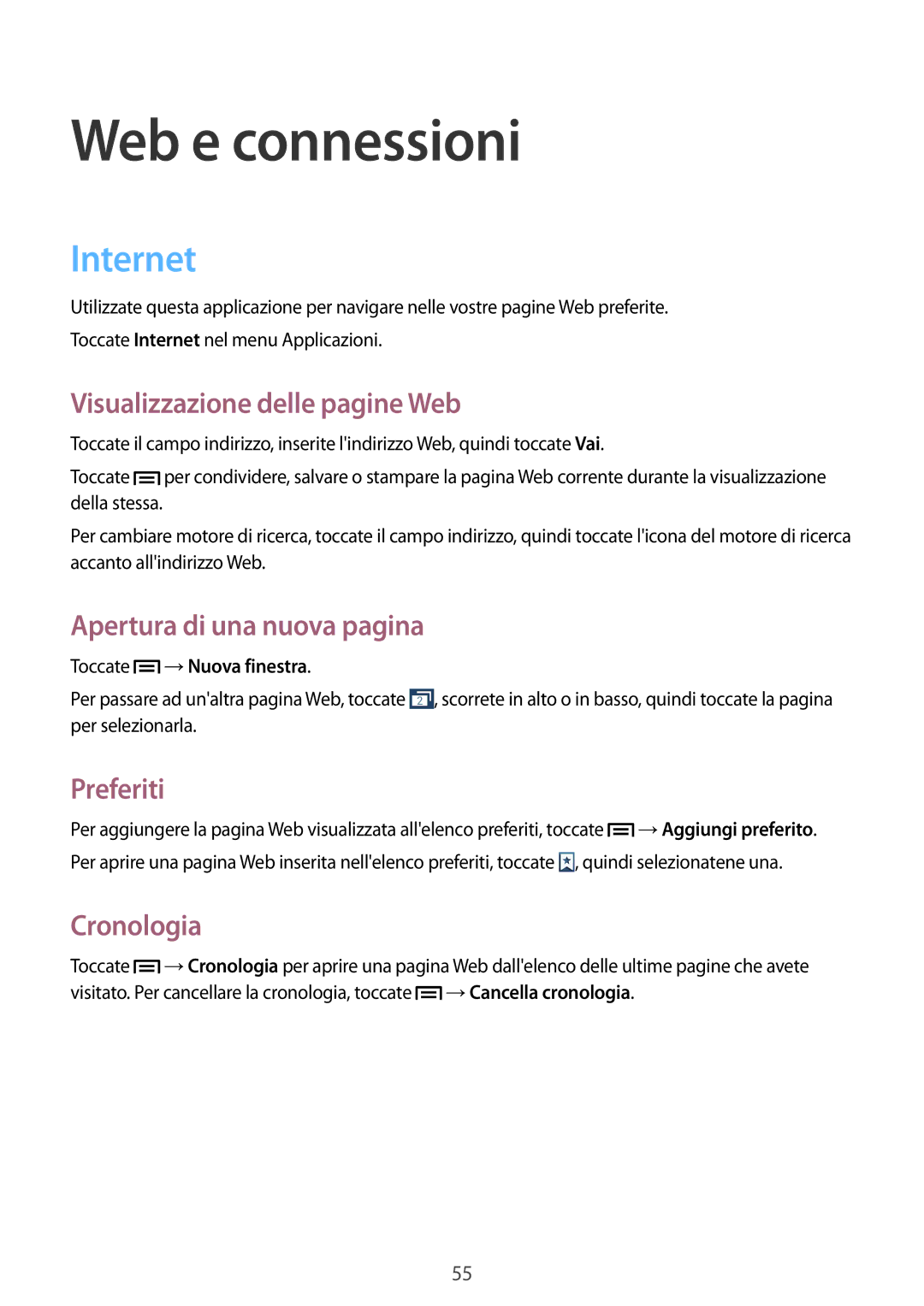 Samsung GT-S7275HKNTIM, GT-S7275UWNPLS, GT-S7275UWNTIM manual Web e connessioni, Internet 