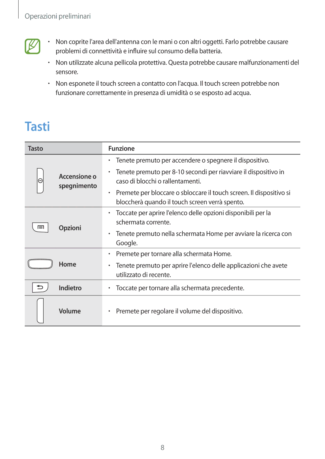 Samsung GT-S7275UWNTIM, GT-S7275UWNPLS, GT-S7275HKNTIM manual Tasti 