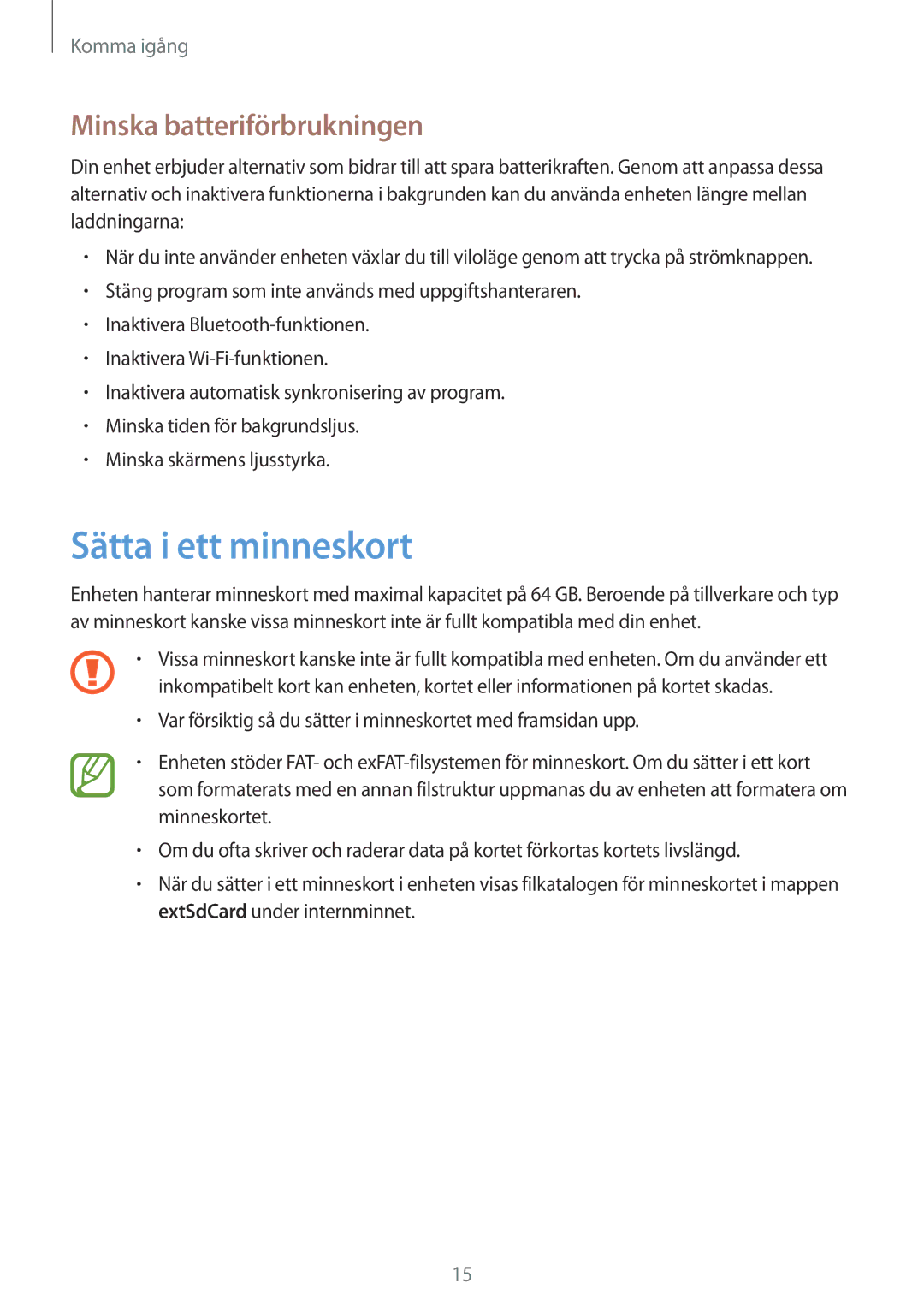 Samsung GT-S7390MKANEE, GT-S7390RWANEE, GT-S7390WRANEE manual Sätta i ett minneskort, Minska batteriförbrukningen 