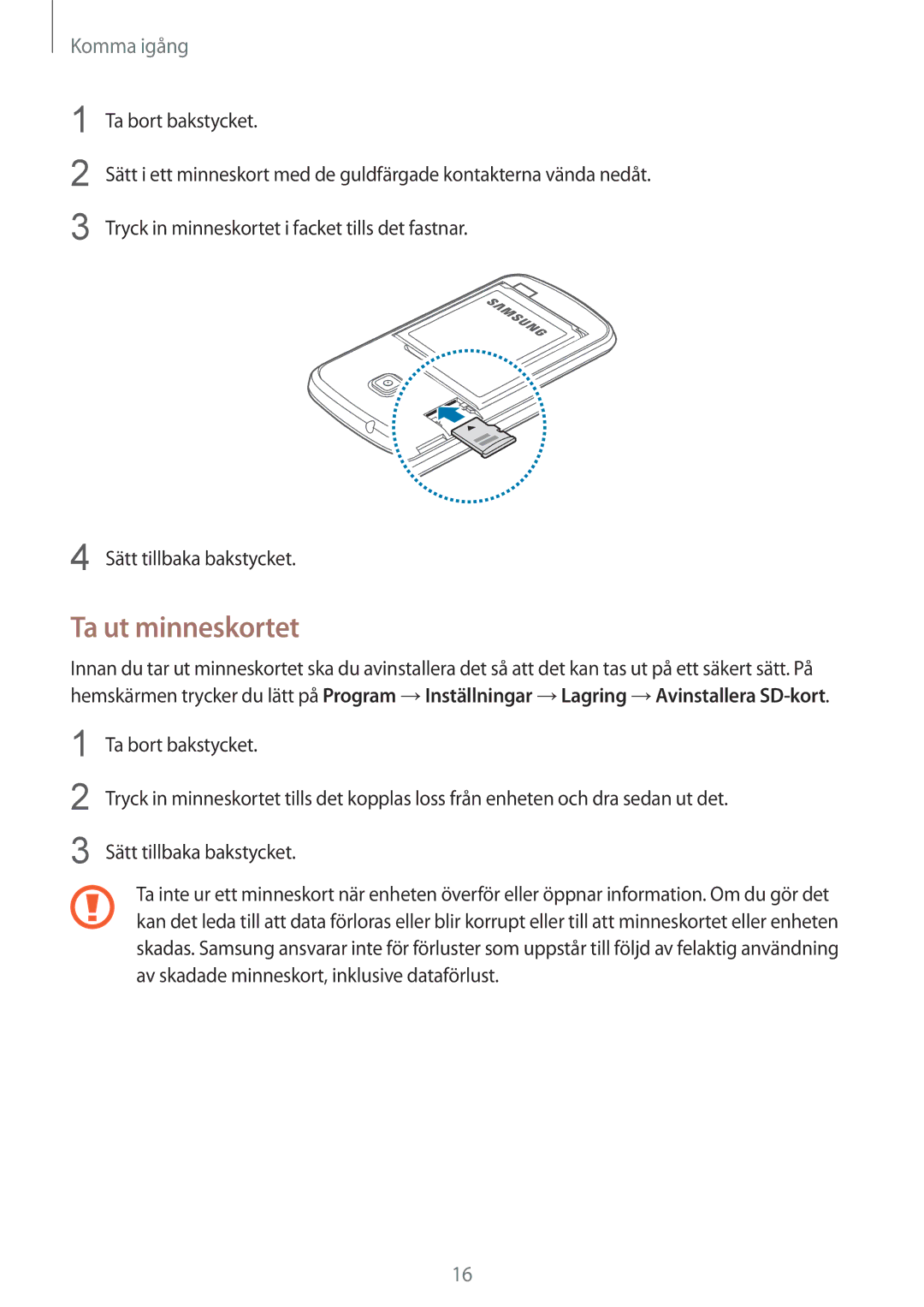 Samsung GT-S7390RWANEE, GT-S7390MKANEE, GT-S7390WRANEE manual Ta ut minneskortet 