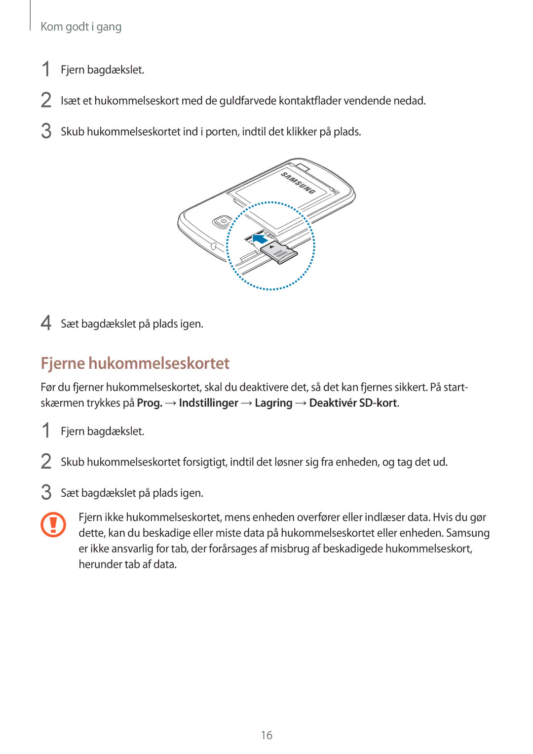 Samsung GT-S7390RWANEE, GT-S7390MKANEE, GT-S7390WRANEE manual Fjerne hukommelseskortet 