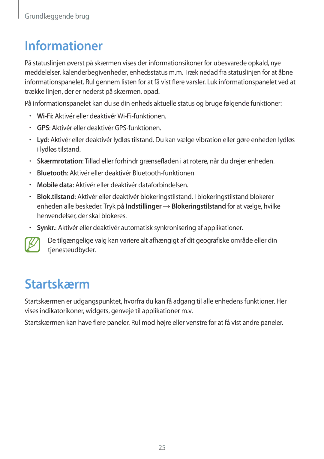 Samsung GT-S7390RWANEE, GT-S7390MKANEE, GT-S7390WRANEE manual Informationer, Startskærm 