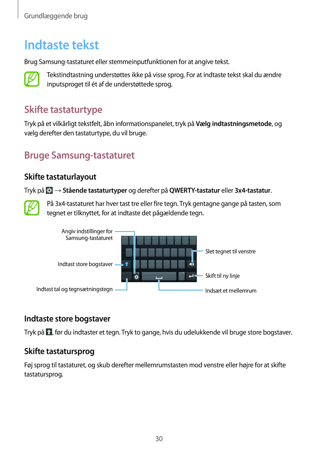 Samsung GT-S7390MKANEE, GT-S7390RWANEE, GT-S7390WRANEE manual Indtaste tekst, Skifte tastaturtype, Bruge Samsung-tastaturet 