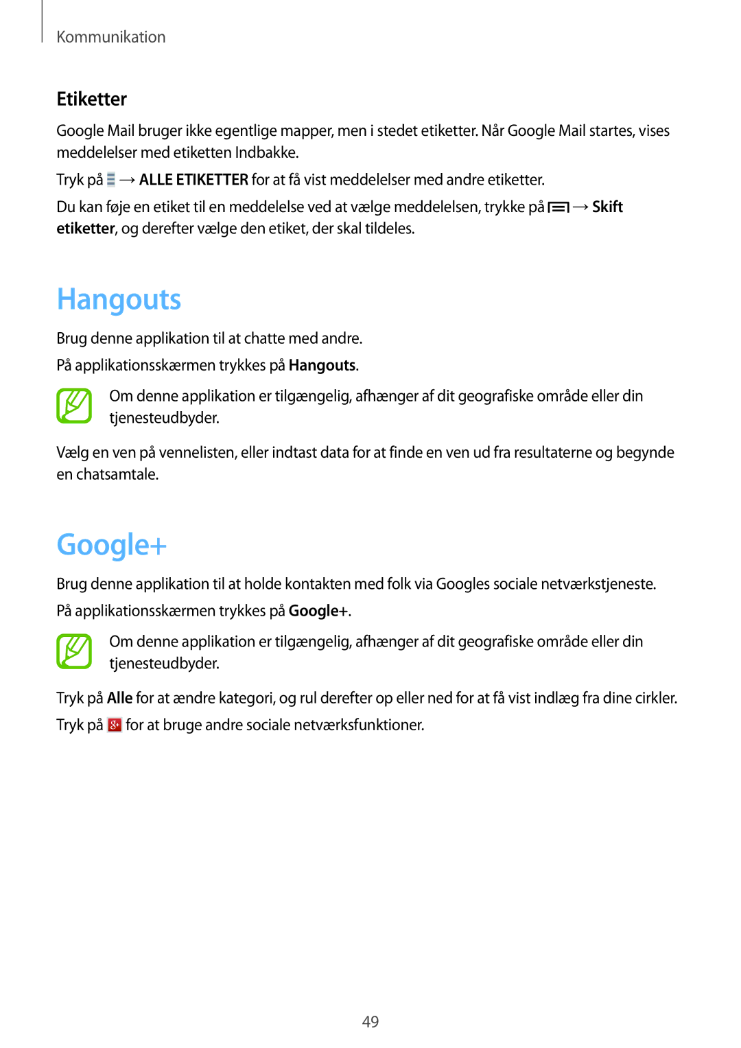 Samsung GT-S7390RWANEE, GT-S7390MKANEE, GT-S7390WRANEE manual Hangouts, Google+, Etiketter 