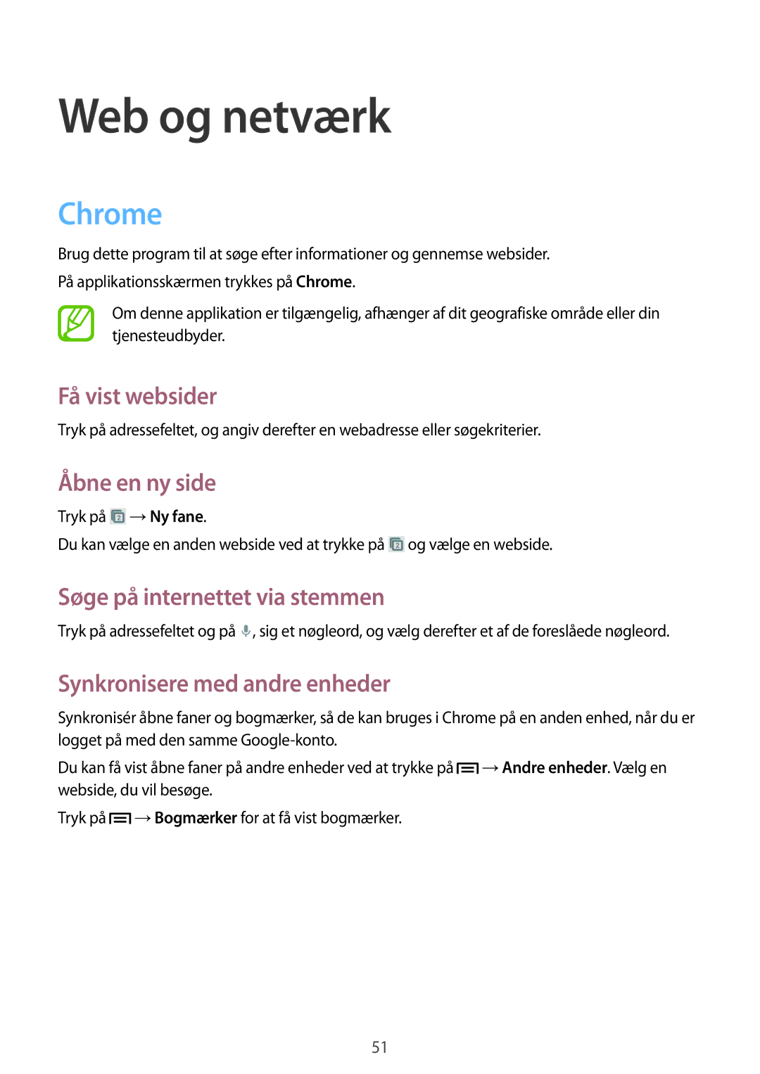 Samsung GT-S7390MKANEE, GT-S7390RWANEE, GT-S7390WRANEE manual Web og netværk, Chrome 