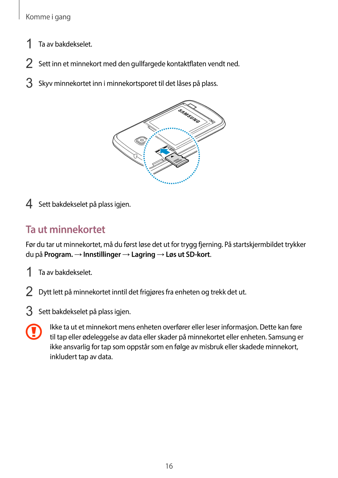 Samsung GT-S7390RWANEE, GT-S7390MKANEE, GT-S7390WRANEE manual Ta ut minnekortet 