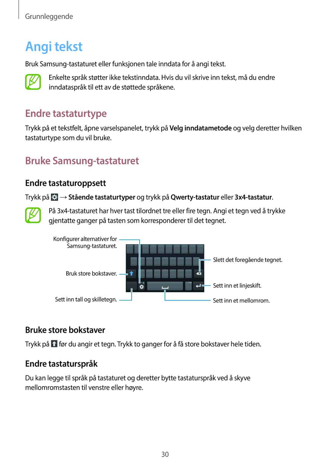 Samsung GT-S7390MKANEE, GT-S7390RWANEE, GT-S7390WRANEE manual Angi tekst, Endre tastaturtype, Bruke Samsung-tastaturet 