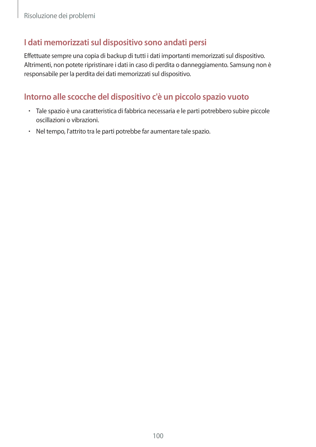 Samsung GT-S7390MKAXEO, GT-S7390MKAITV, GT-S7390RWAITV, GT-S7390RWAWIN Dati memorizzati sul dispositivo sono andati persi 