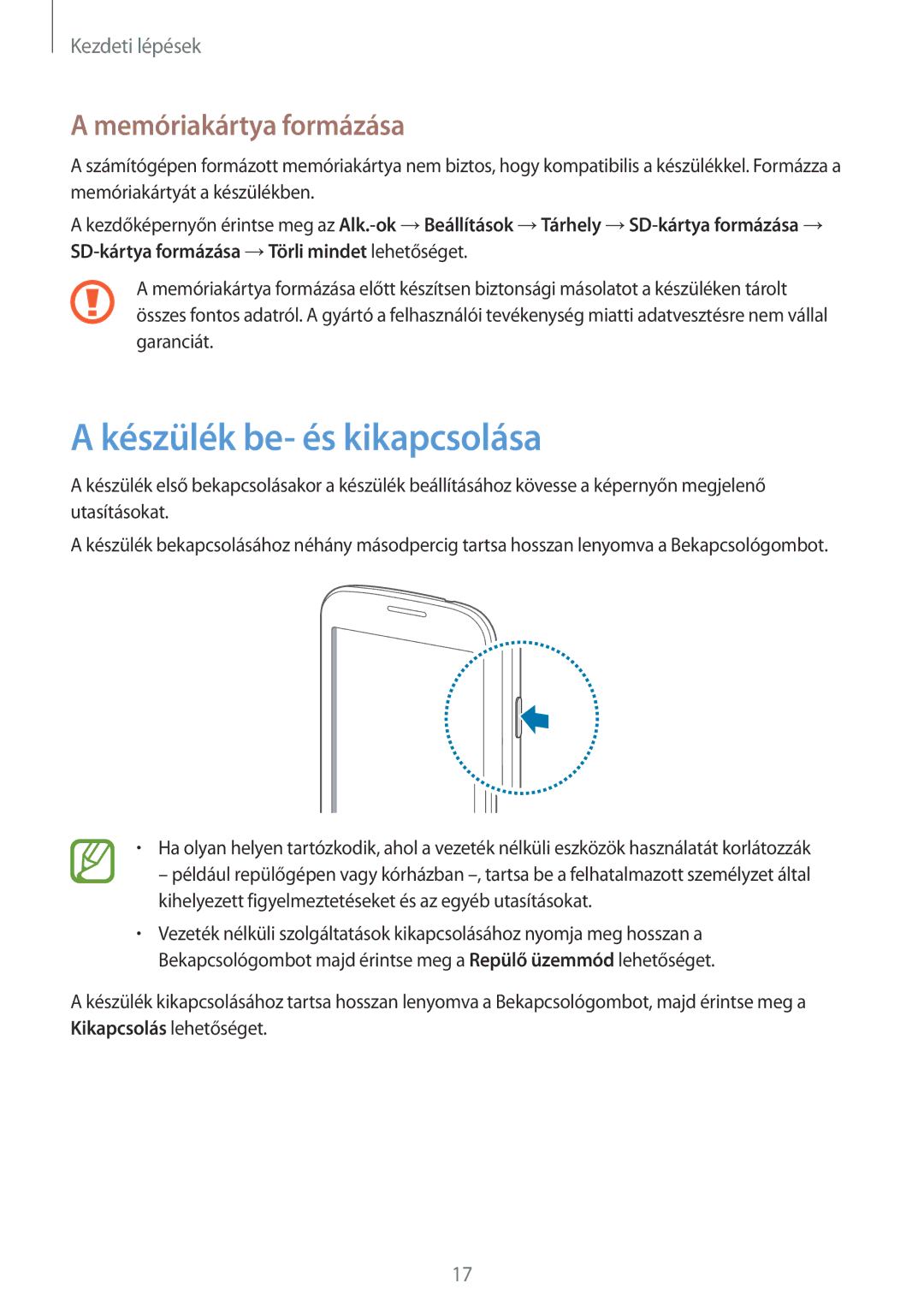 Samsung GT-S7390MKAHBM, GT-S7390MKAXEO, GT-S7390MKAROM, GT2S7390MKATMH Készülék be- és kikapcsolása, Memóriakártya formázása 