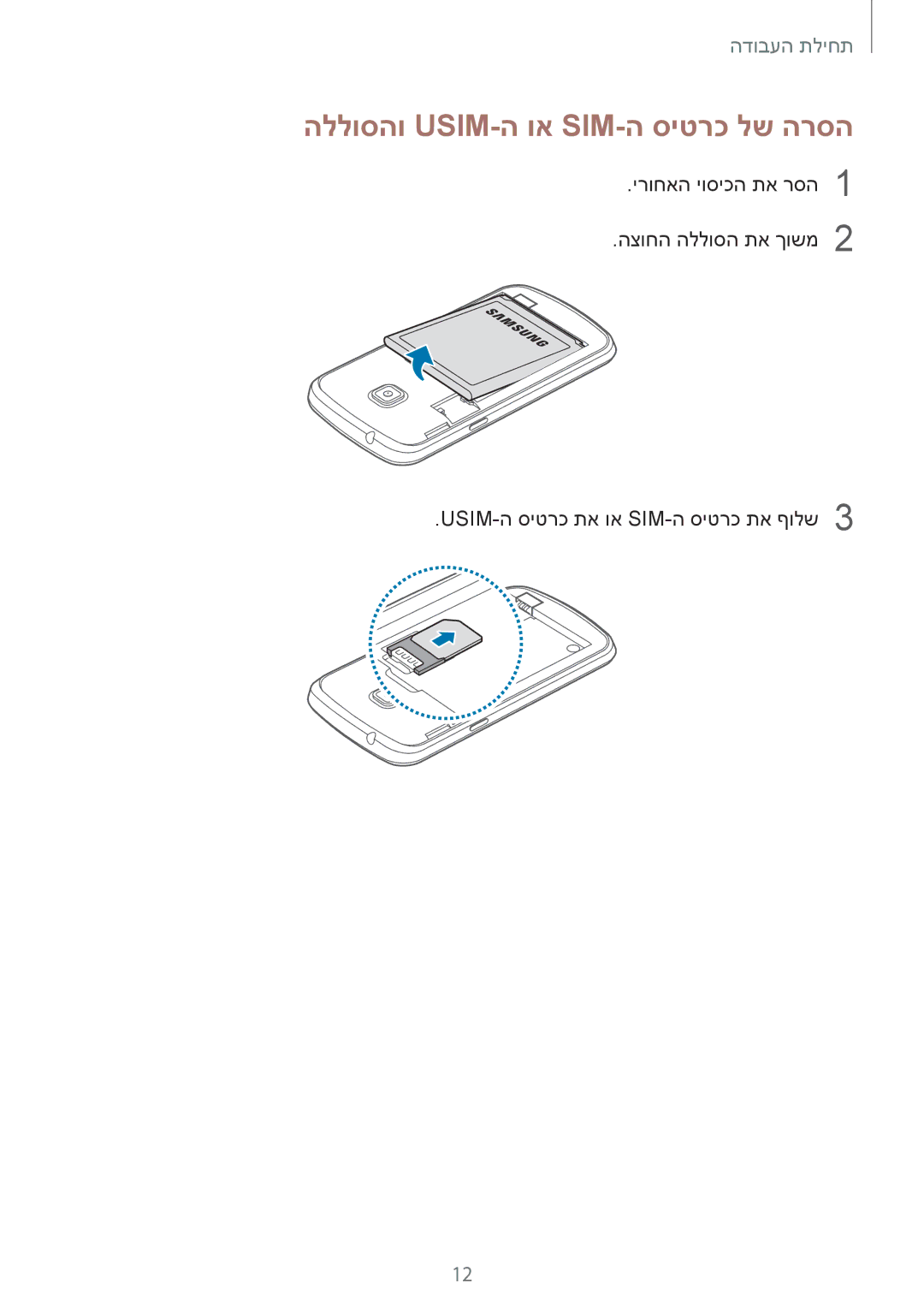 Samsung GT-S7390RWAILO, GT-S7390MKASEE, GT-S7390MKAILO, GT-S7390RWASEE manual הללוסהו Usim-ה וא Sim-ה סיטרכ לש הרסה 