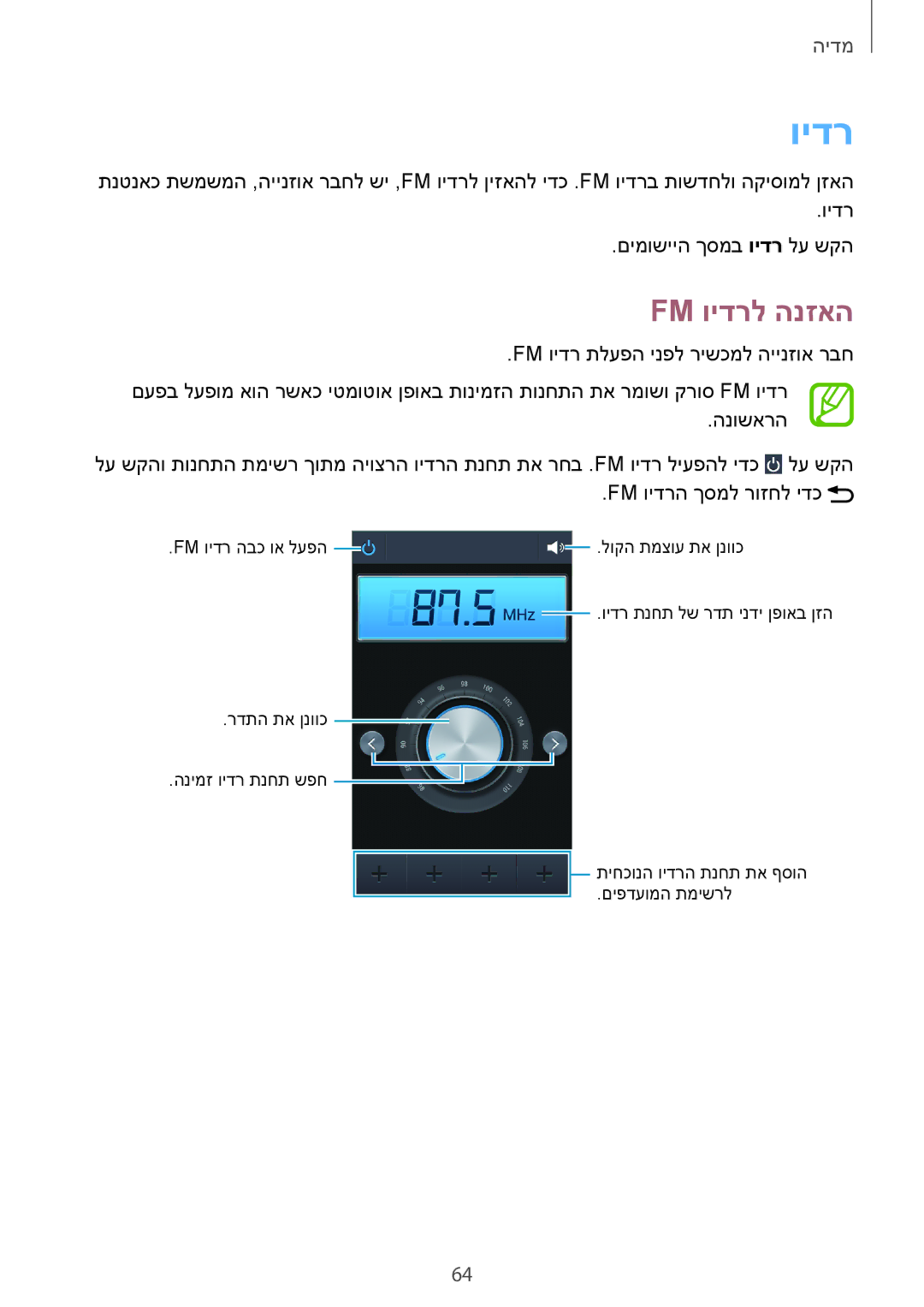 Samsung GT-S7390RWAILO, GT-S7390MKASEE, GT-S7390MKAILO, GT-S7390RWASEE manual Fm וידרל הנזאה 