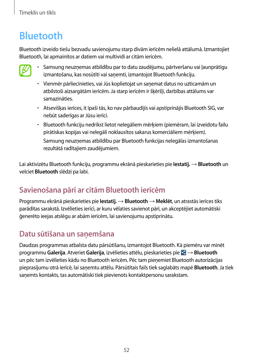 Samsung GT-S7390RWASEB, GT-S7390MKASEB manual Savienošana pārī ar citām Bluetooth ierīcēm, Datu sūtīšana un saņemšana 