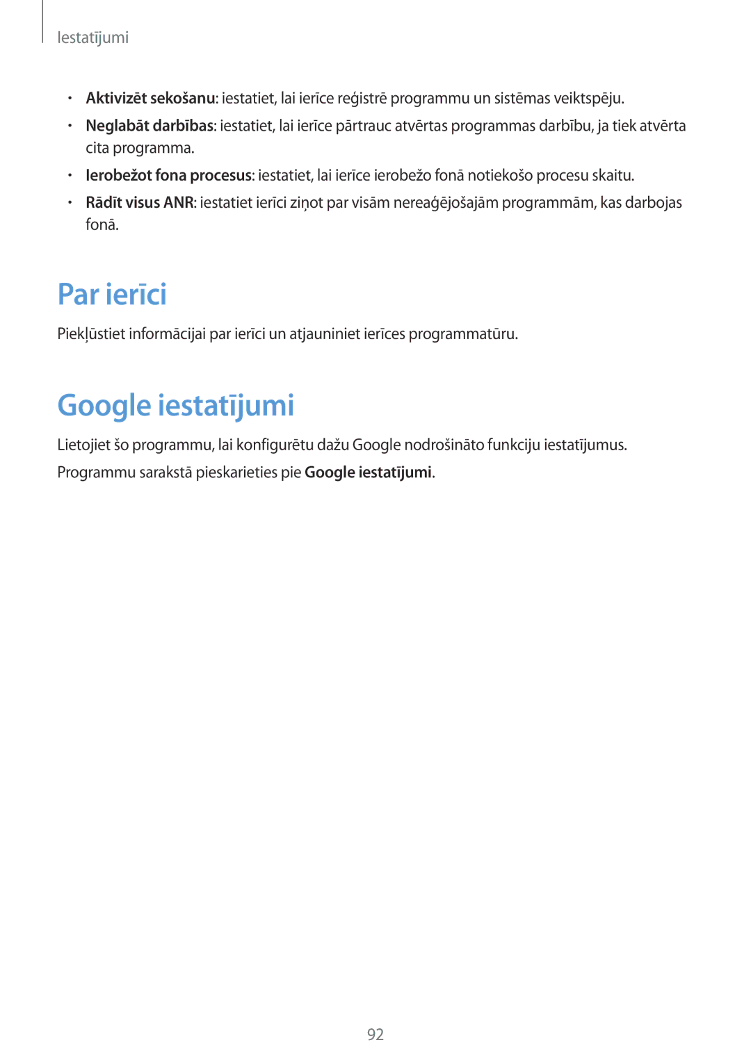 Samsung GT-S7390RWASEB, GT-S7390MKASEB manual Par ierīci, Google iestatījumi 