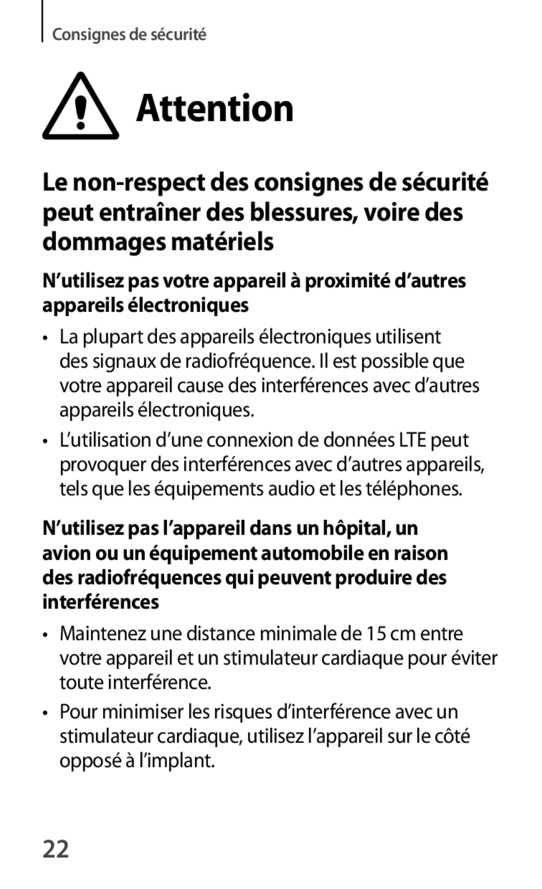 Samsung GT-S7390MRZXEF, GT-S7390RWAXEF, GT-S7390WRAXEF, GT-S7390MKAXEF manual Consignes de sécurité 