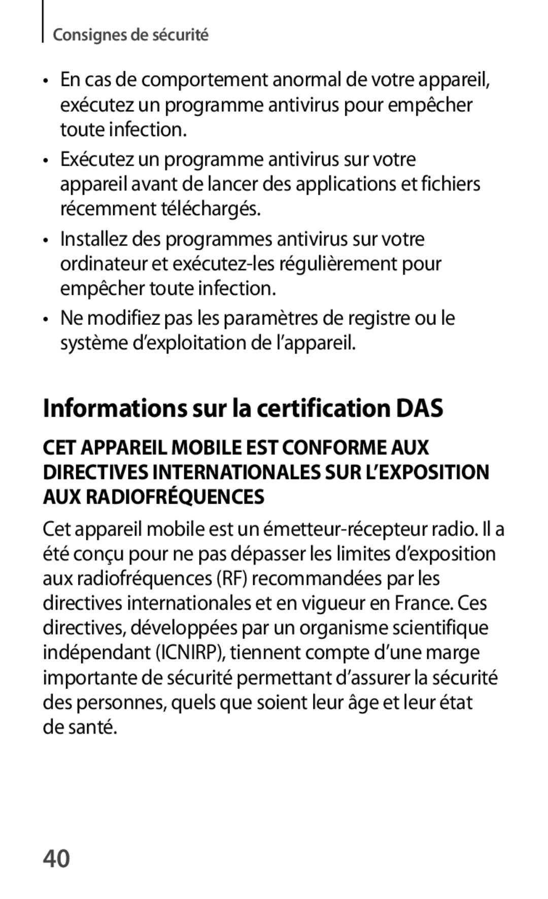 Samsung GT-S7390RWAXEF, GT-S7390WRAXEF, GT-S7390MRZXEF, GT-S7390MKAXEF manual Informations sur la certification DAS 