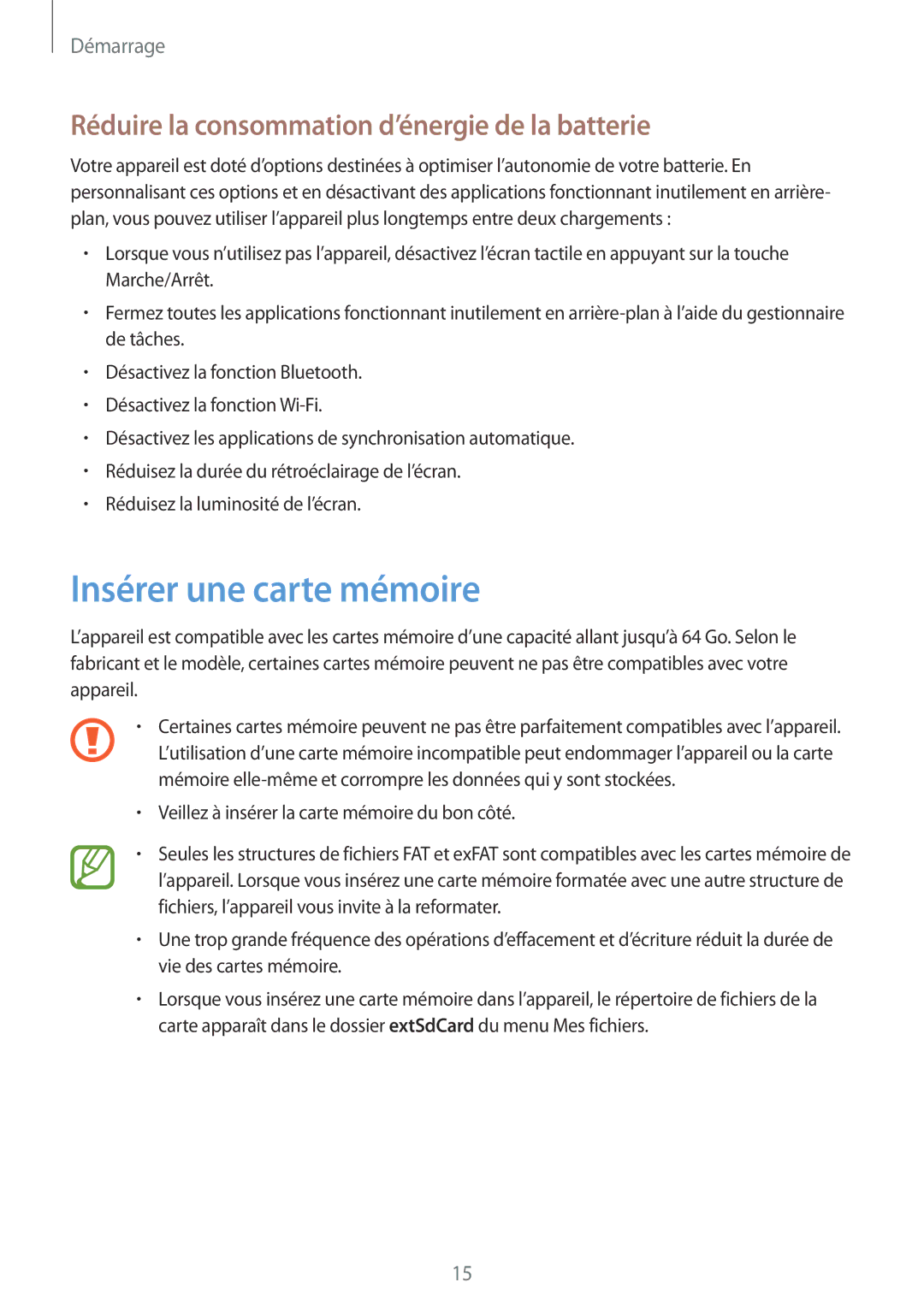 Samsung GT-S7390MKAXEF, GT-S7390RWAXEF manual Insérer une carte mémoire, Réduire la consommation d’énergie de la batterie 