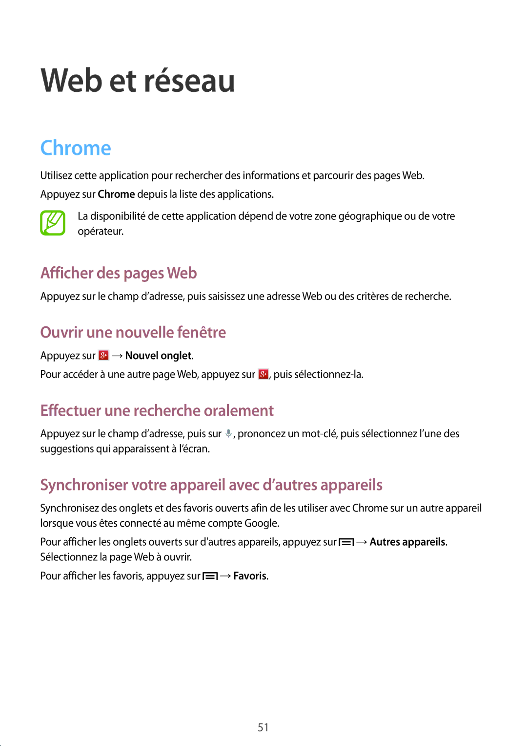 Samsung GT-S7390MKAXEF, GT-S7390RWAXEF, GT-S7390WRAXEF, GT-S7390MRZXEF manual Web et réseau, Chrome 